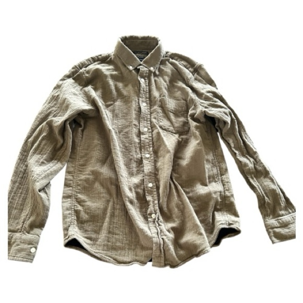 Banana Republic olive green untucked slim fit cotton lined casual button down
